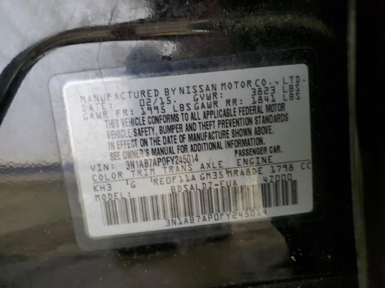 3N1AB7AP0FY245014 2015 Nissan Sentra S