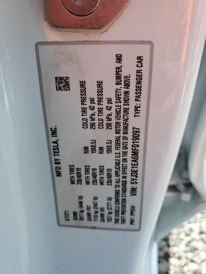 5YJ3E1EA6MF019097 2021 Tesla Model 3