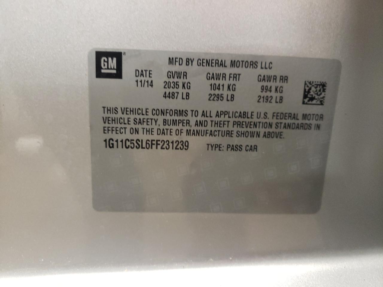 1G11C5SL6FF231239 2015 Chevrolet Malibu 1Lt