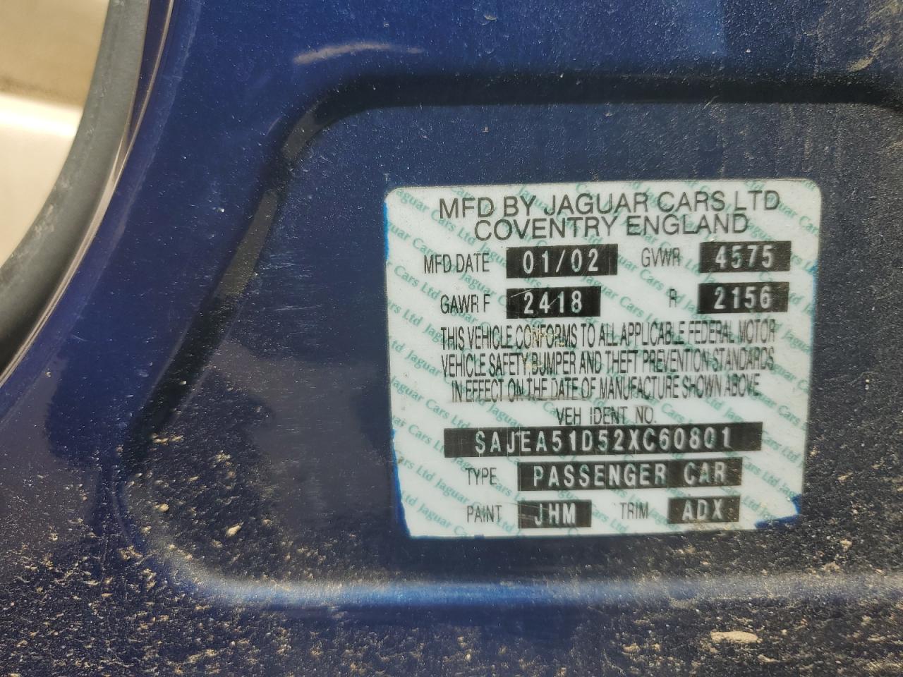 SAJEA51D52XC60801 2002 Jaguar X-Type 2.5