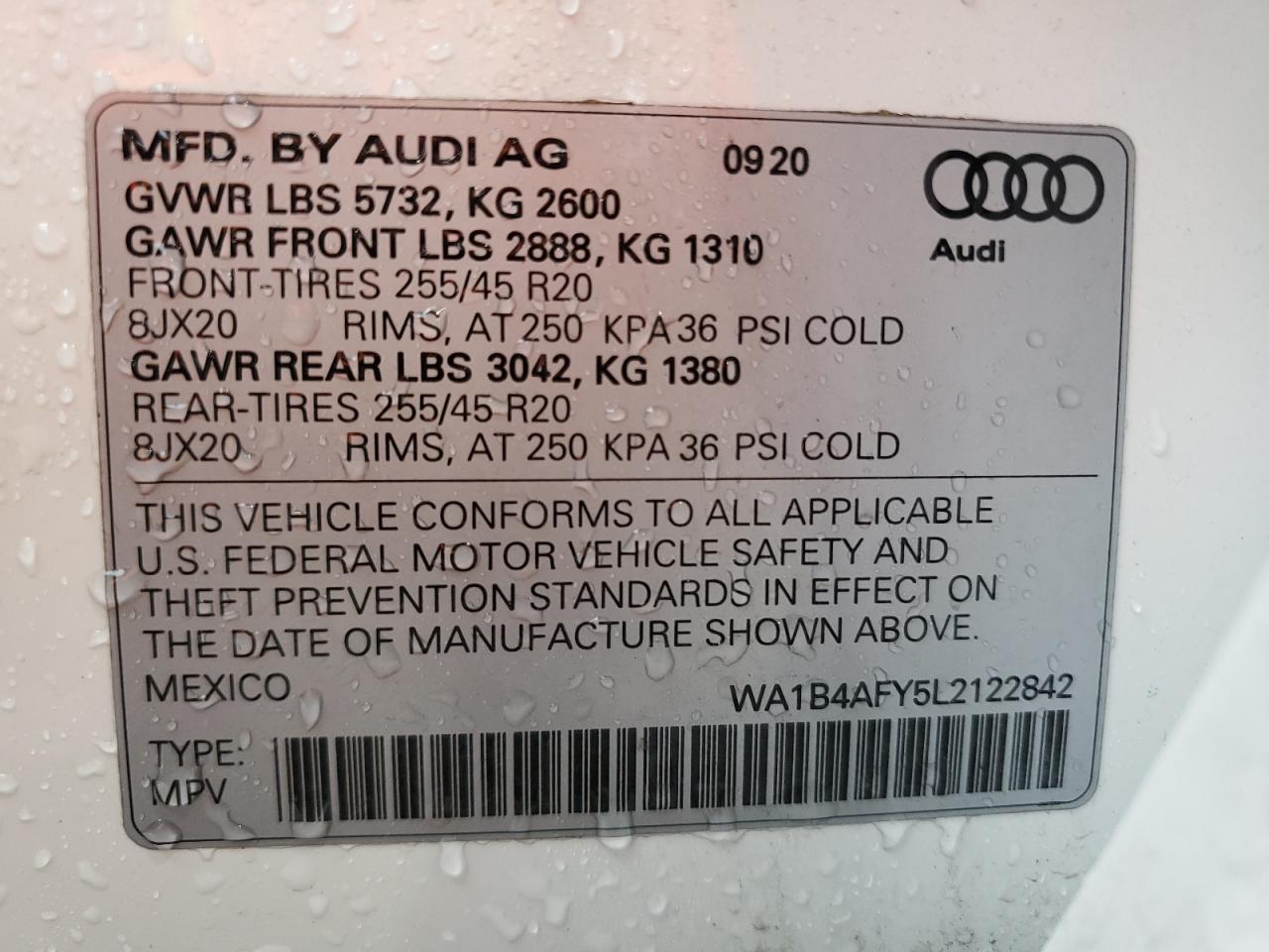 WA1B4AFY5L2122842 2020 Audi Sq5 Premium Plus