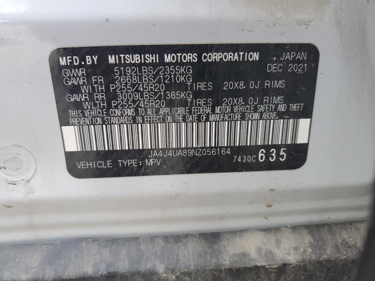 JA4J4UA89NZ056164 2022 Mitsubishi Outlander Se