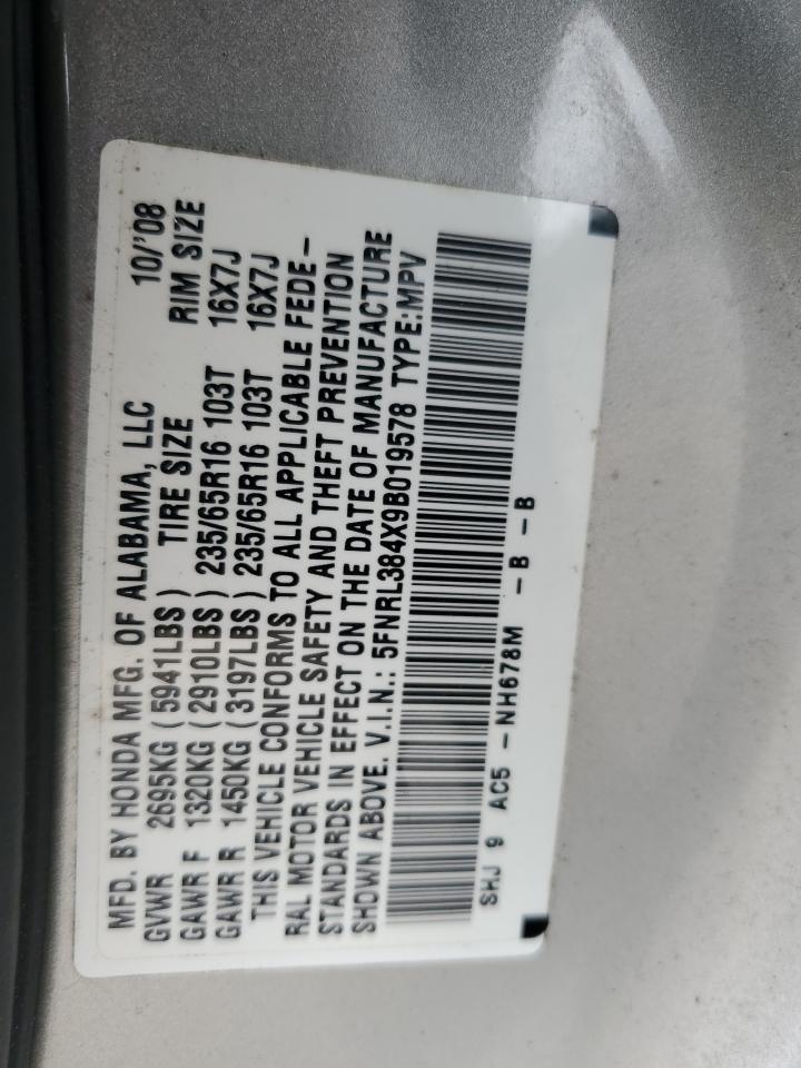 5FNRL384X9B019578 2009 Honda Odyssey Ex