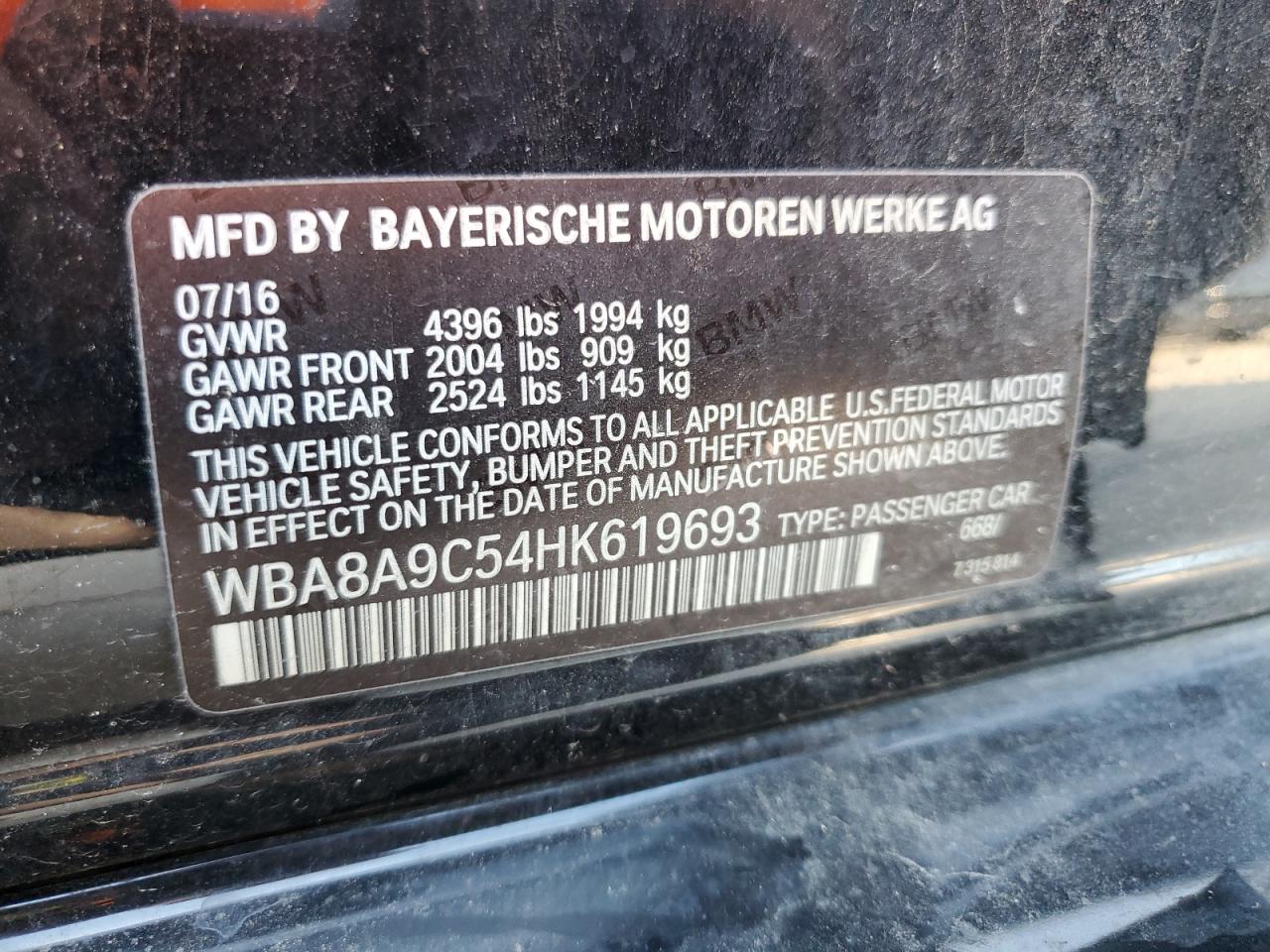 WBA8A9C54HK619693 2017 BMW 320 I