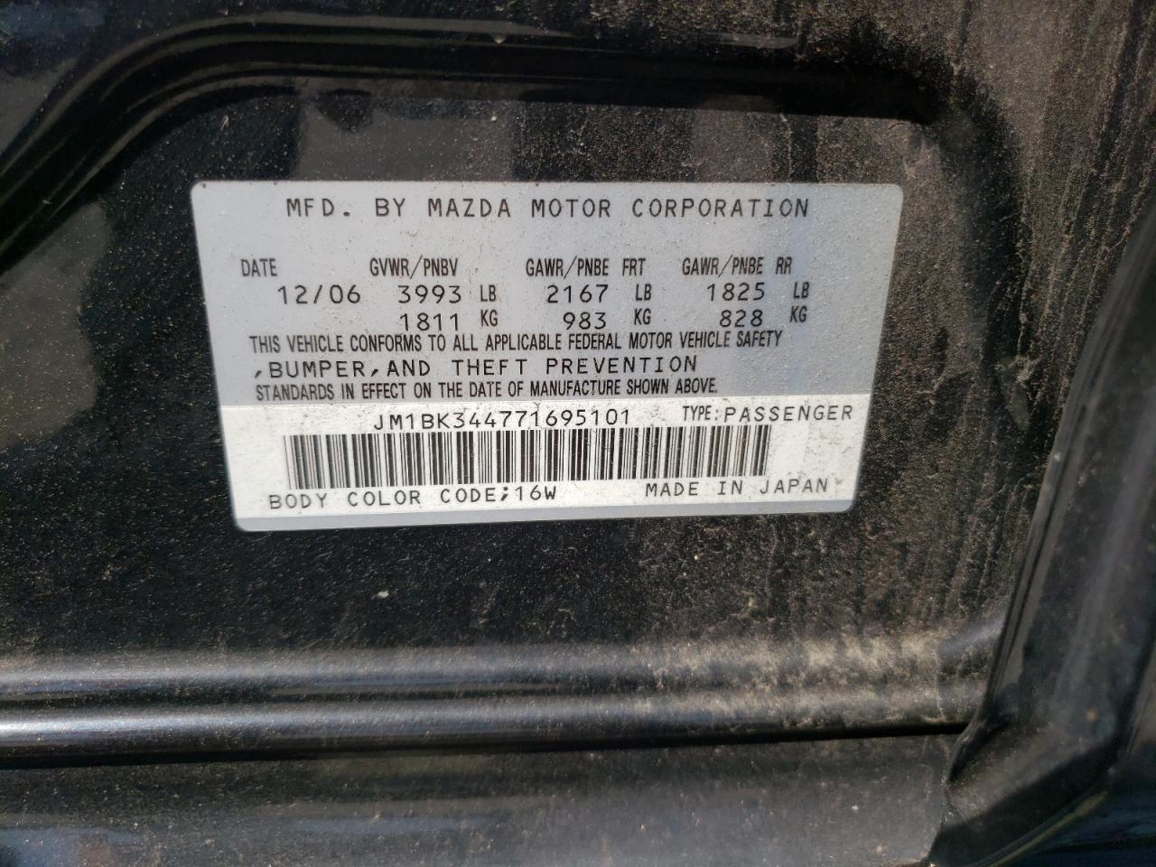 JM1BK344771695101 2007 Mazda 3 Hatchback