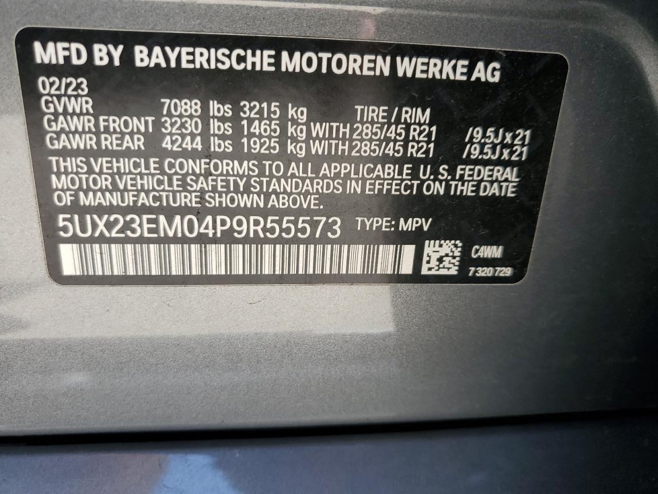 5UX23EM04P9R55573 2023 BMW X7 xDrive40I