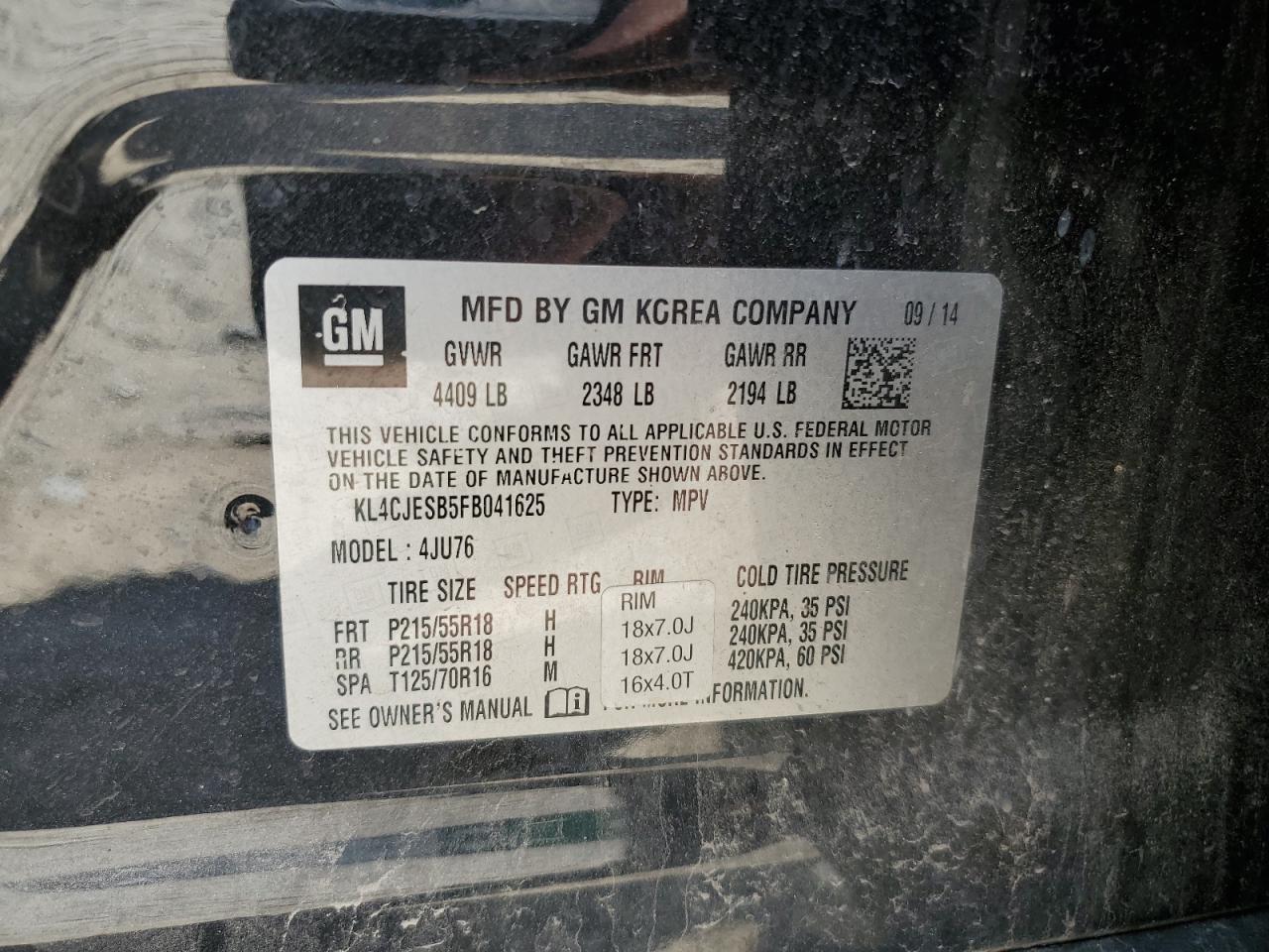 KL4CJESB5FB041625 2015 Buick Encore