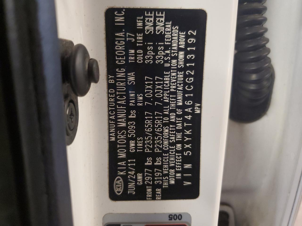 5XYKT4A61CG213192 2012 Kia Sorento Base