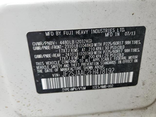 2014 Subaru Forester 2.5I VIN: JF2SJAAC2EH478192 Lot: 57167164