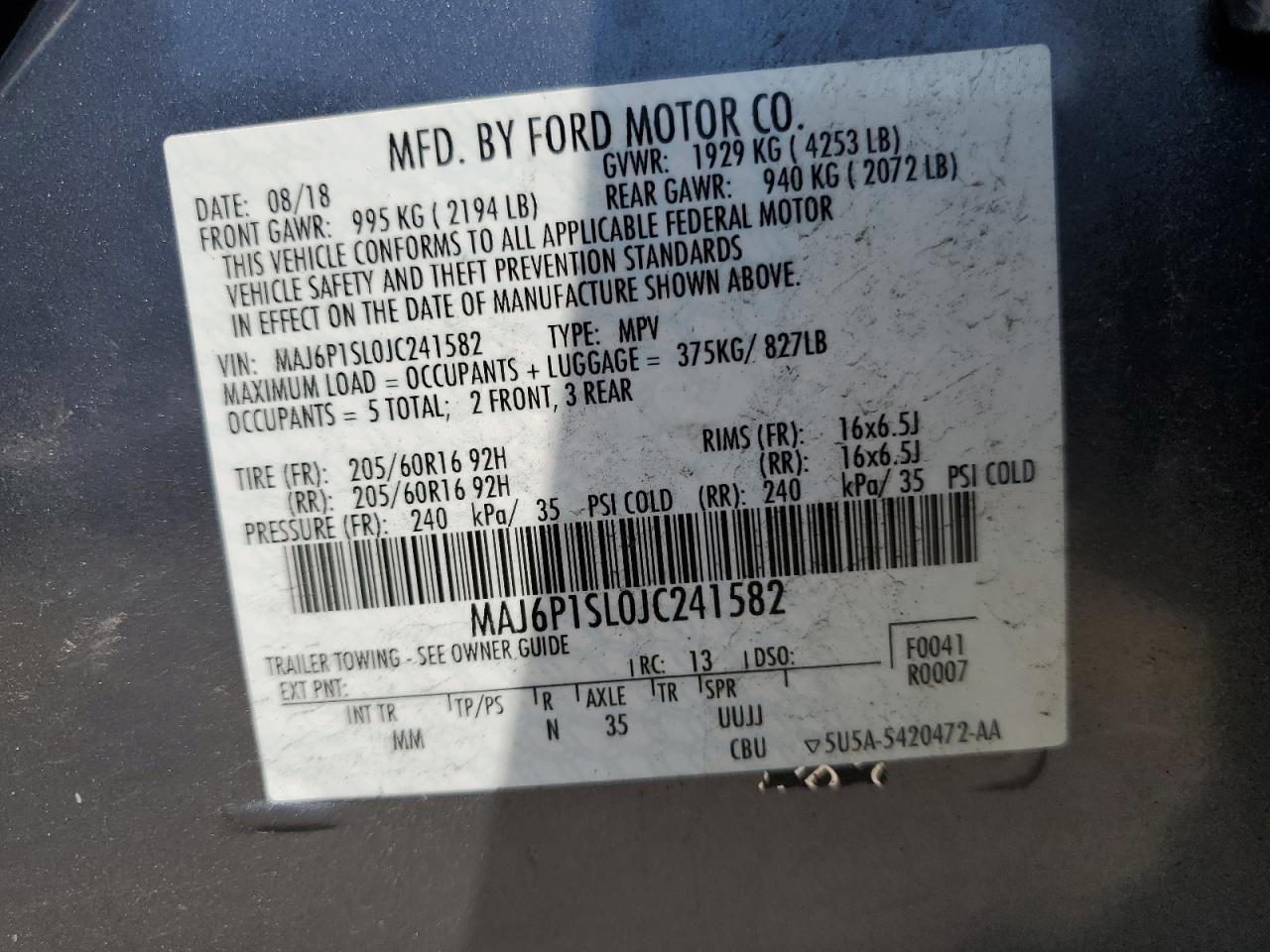 MAJ6P1SL0JC241582 2018 Ford Ecosport S