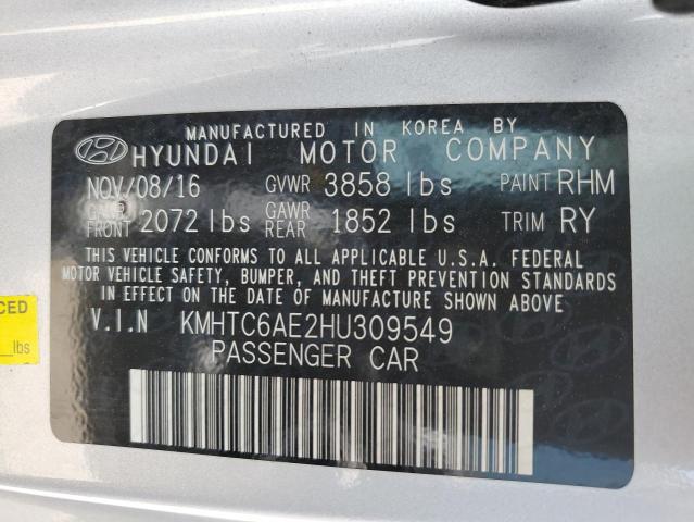 2017 Hyundai Veloster Turbo VIN: KMHTC6AE2HU309549 Lot: 57779114