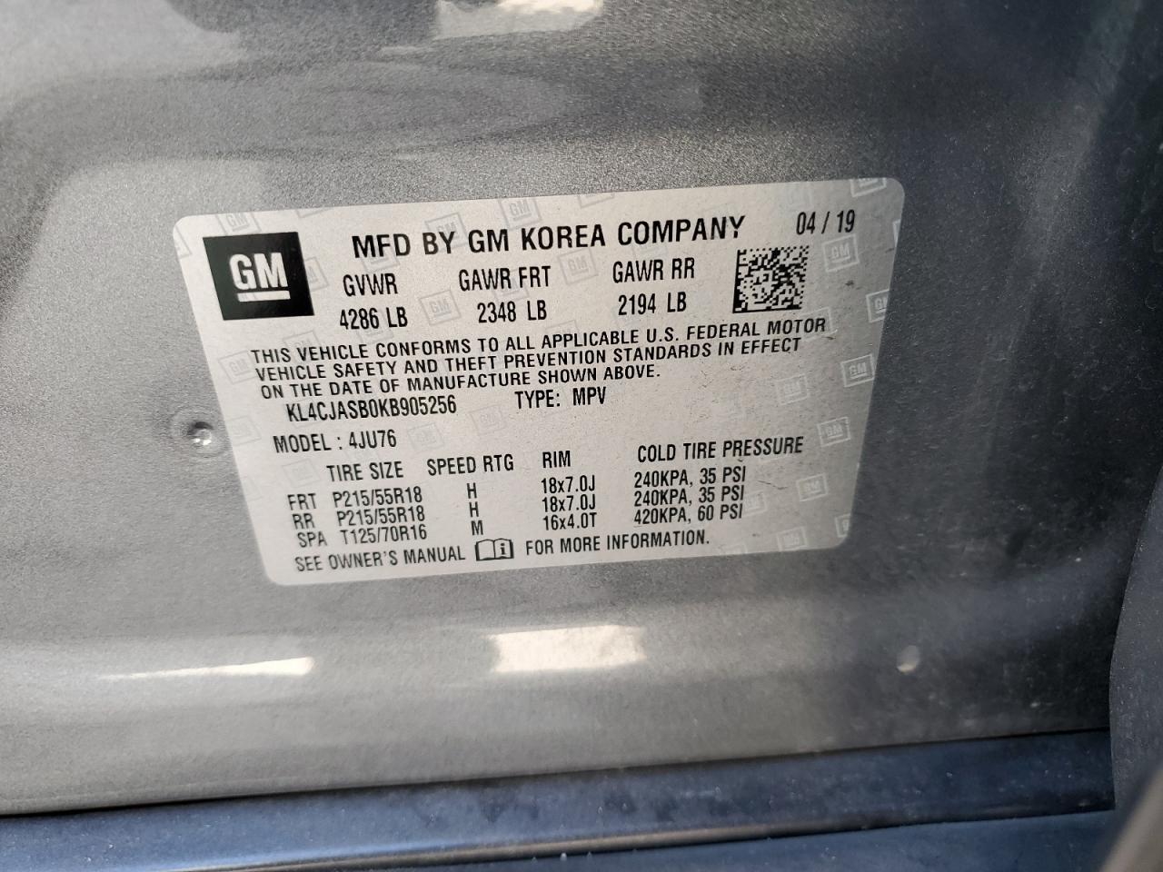 KL4CJASB0KB905256 2019 Buick Encore Preferred