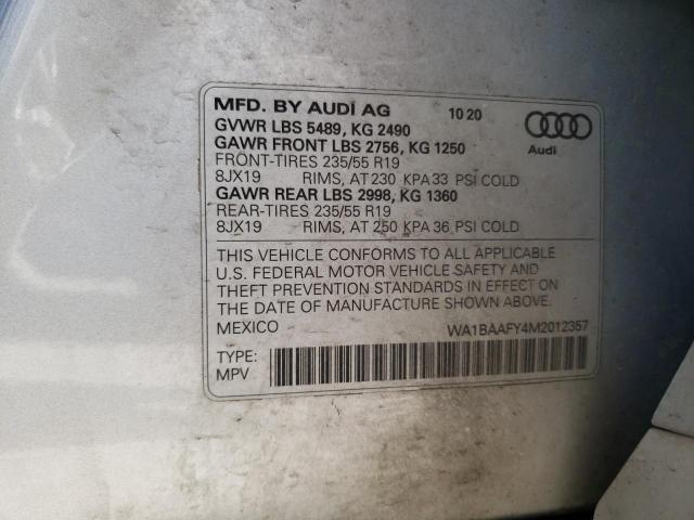 VIN WA1BAAFY4M2012357 2021 Audi Q5, Premium Plus no.13