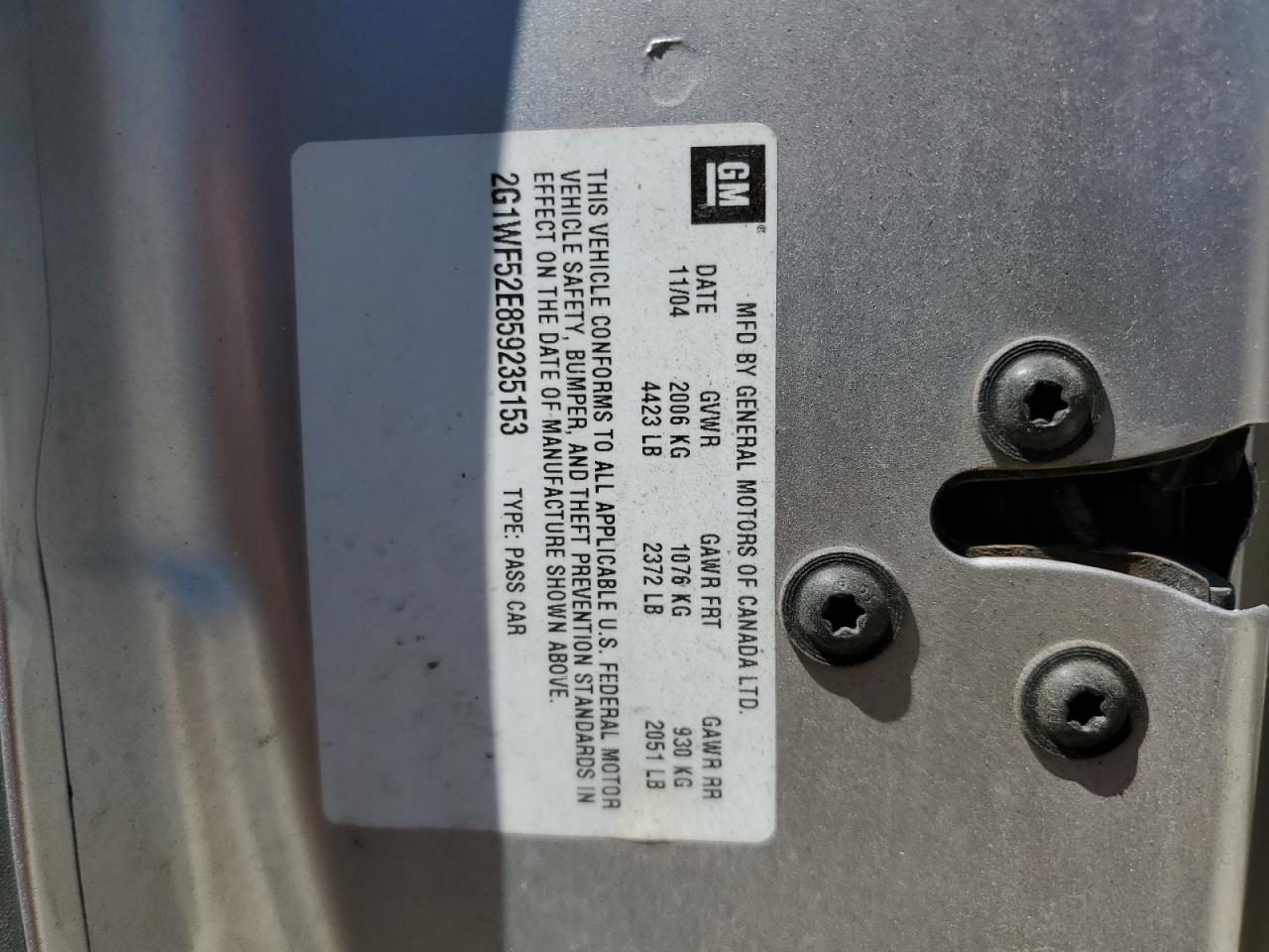 2G1WF52E859235153 2005 Chevrolet Impala