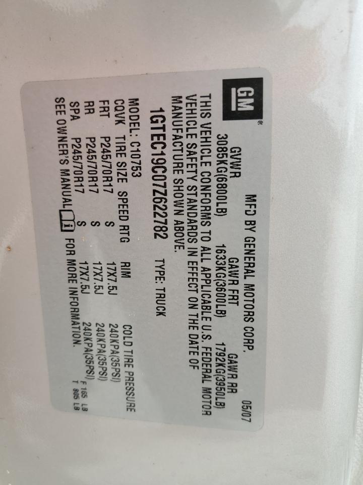 1GTEC19C07Z622782 2007 GMC New Sierra C1500