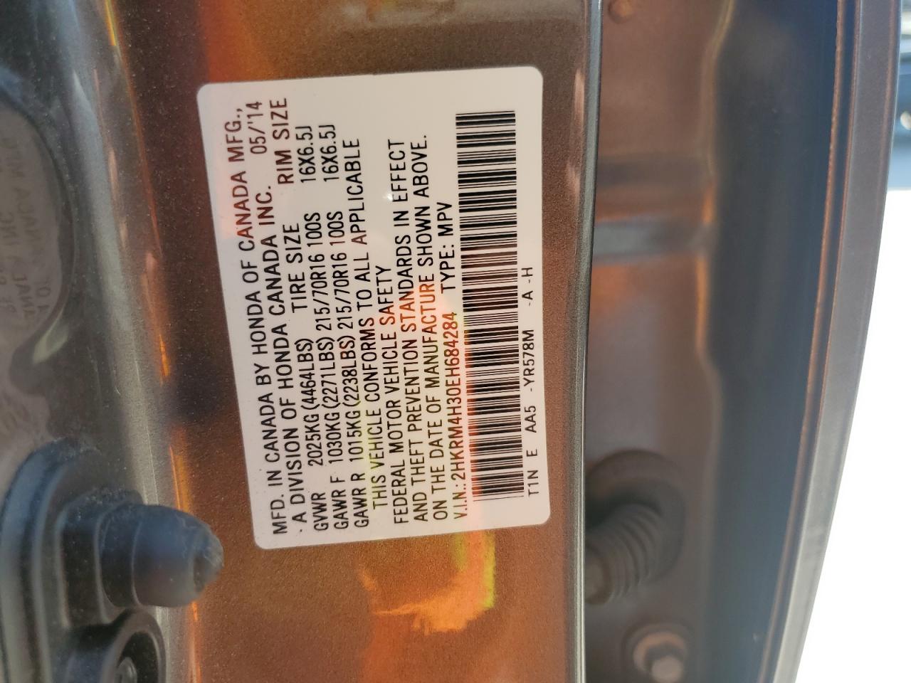 2HKRM4H30EH684284 2014 Honda Cr-V Lx