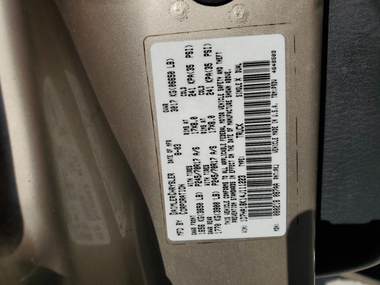 1D7HA18K14J111223 2004 Dodge Ram 1500 St