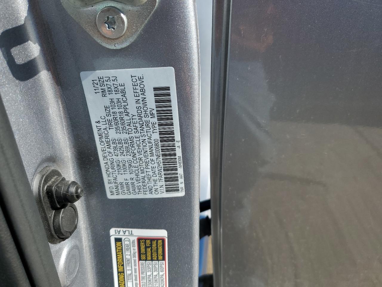 7FARW2H57NE006800 2022 Honda Cr-V Ex