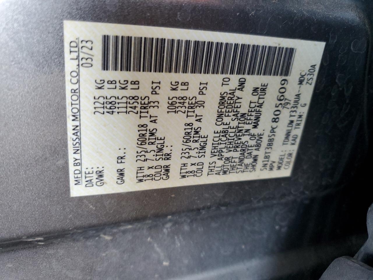 5N1BT3BB5PC805609 2023 Nissan Rogue Sv