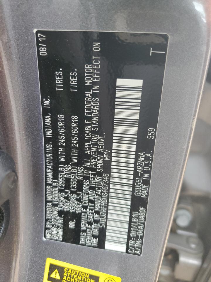 5TDJZRFH6HS467346 2017 Toyota Highlander Se