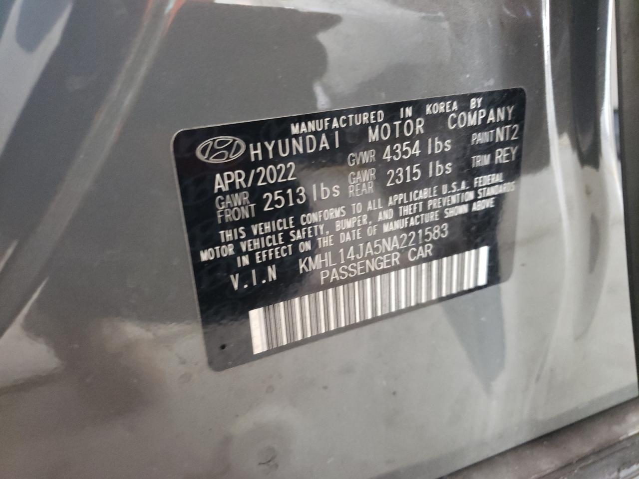 KMHL14JA5NA221583 2022 Hyundai Sonata Sel