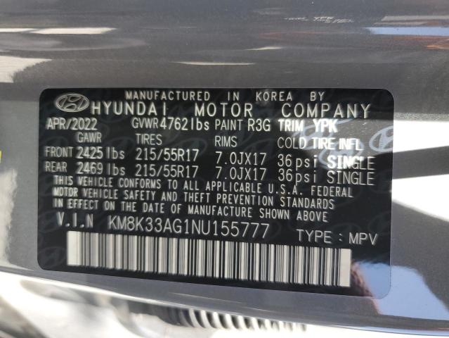 2022 Hyundai Kona Sel VIN: KM8K33AG1NU155777 Lot: 60416714