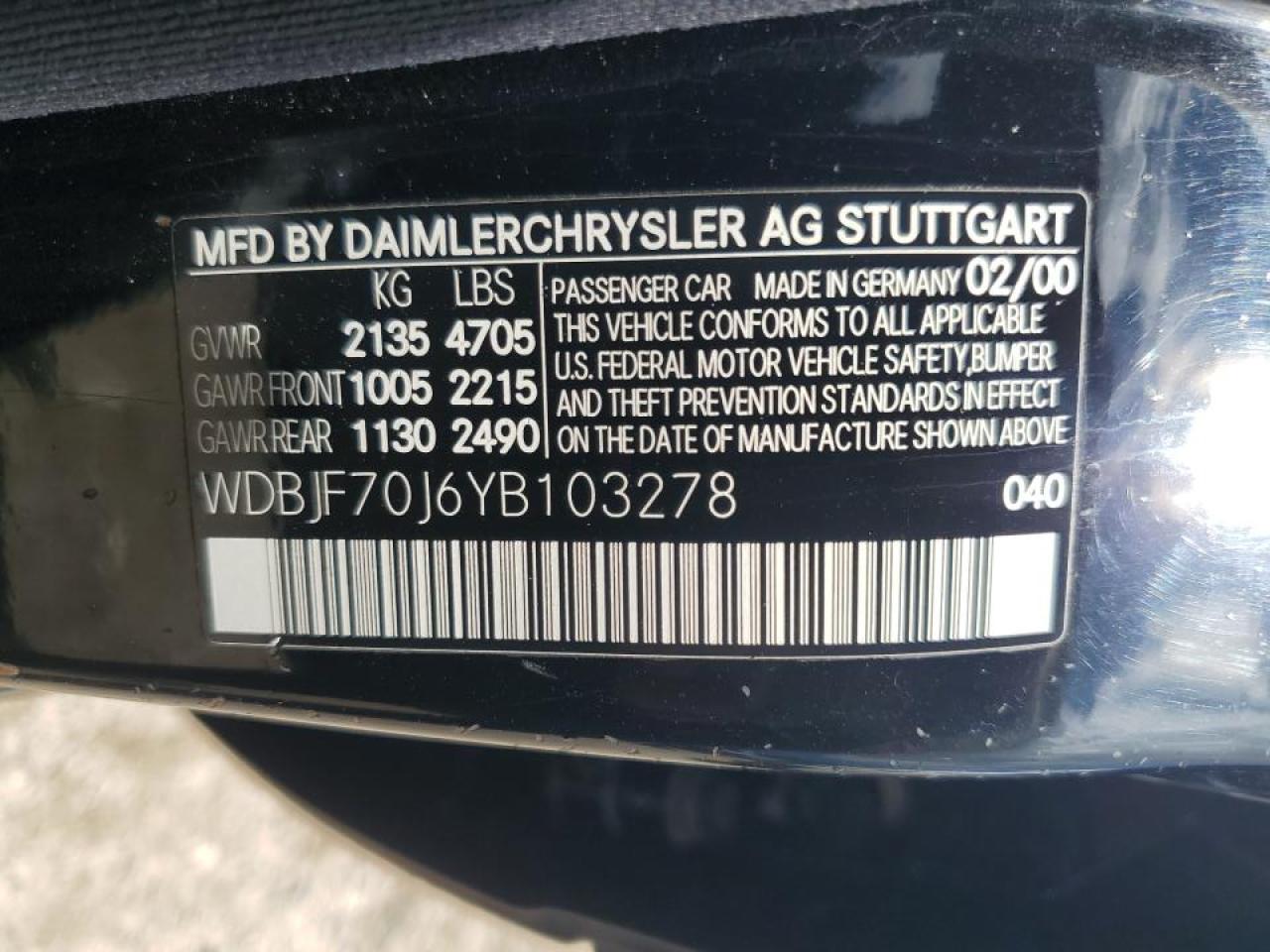 WDBJF70J6YB103278 2000 Mercedes-Benz E 430