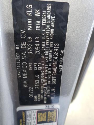 2022 Kia Forte Fe VIN: 3KPF24AD4NE458913 Lot: 60282724