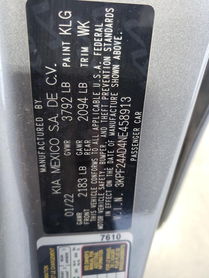 3KPF24AD4NE458913 2022 Kia Forte Fe