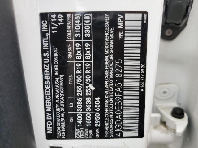 2015 Mercedes-Benz Ml 250 Bluetec VIN: 4JGDA0EB9FA518275 Lot: 59717504