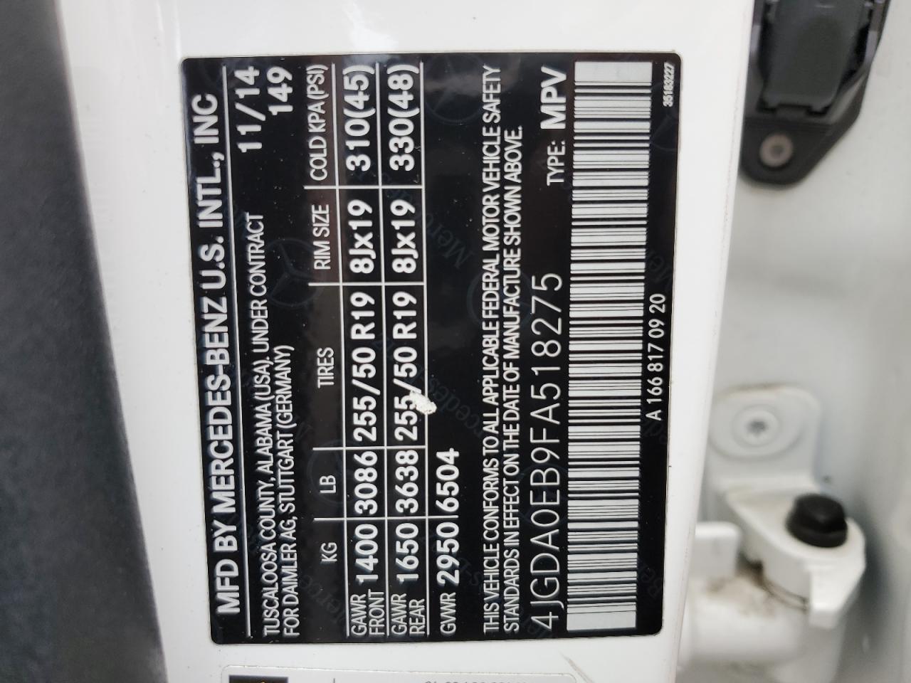 4JGDA0EB9FA518275 2015 Mercedes-Benz Ml 250 Bluetec