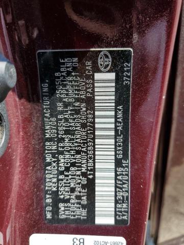 2007 Toyota Avalon Xl VIN: 4T1BK36B97U177982 Lot: 56849874