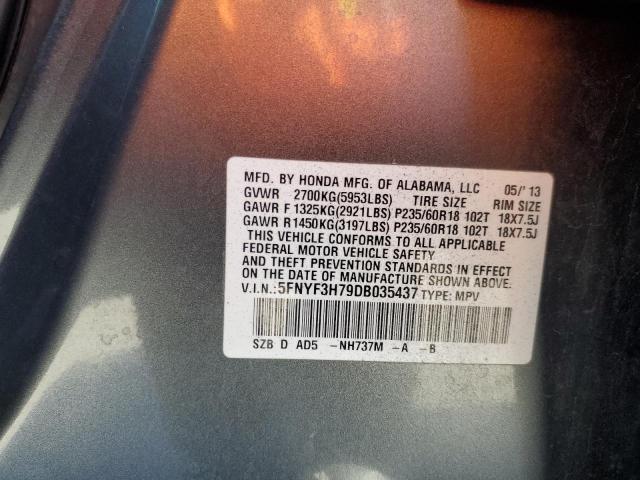 2013 Honda Pilot Exln VIN: 5FNYF3H79DB035437 Lot: 58789564