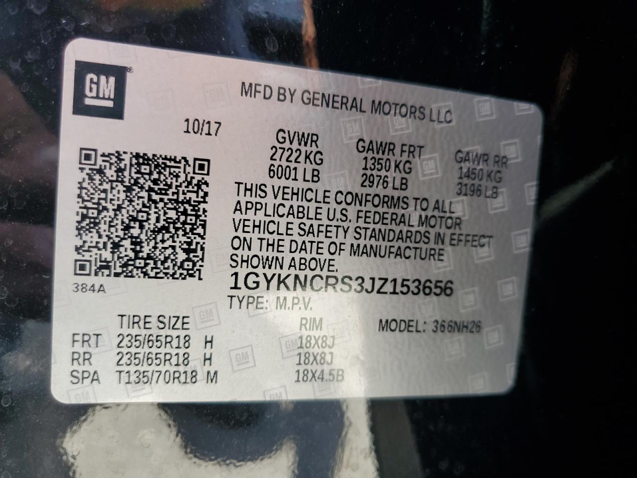 1GYKNCRS3JZ153656 2018 Cadillac Xt5 Luxury