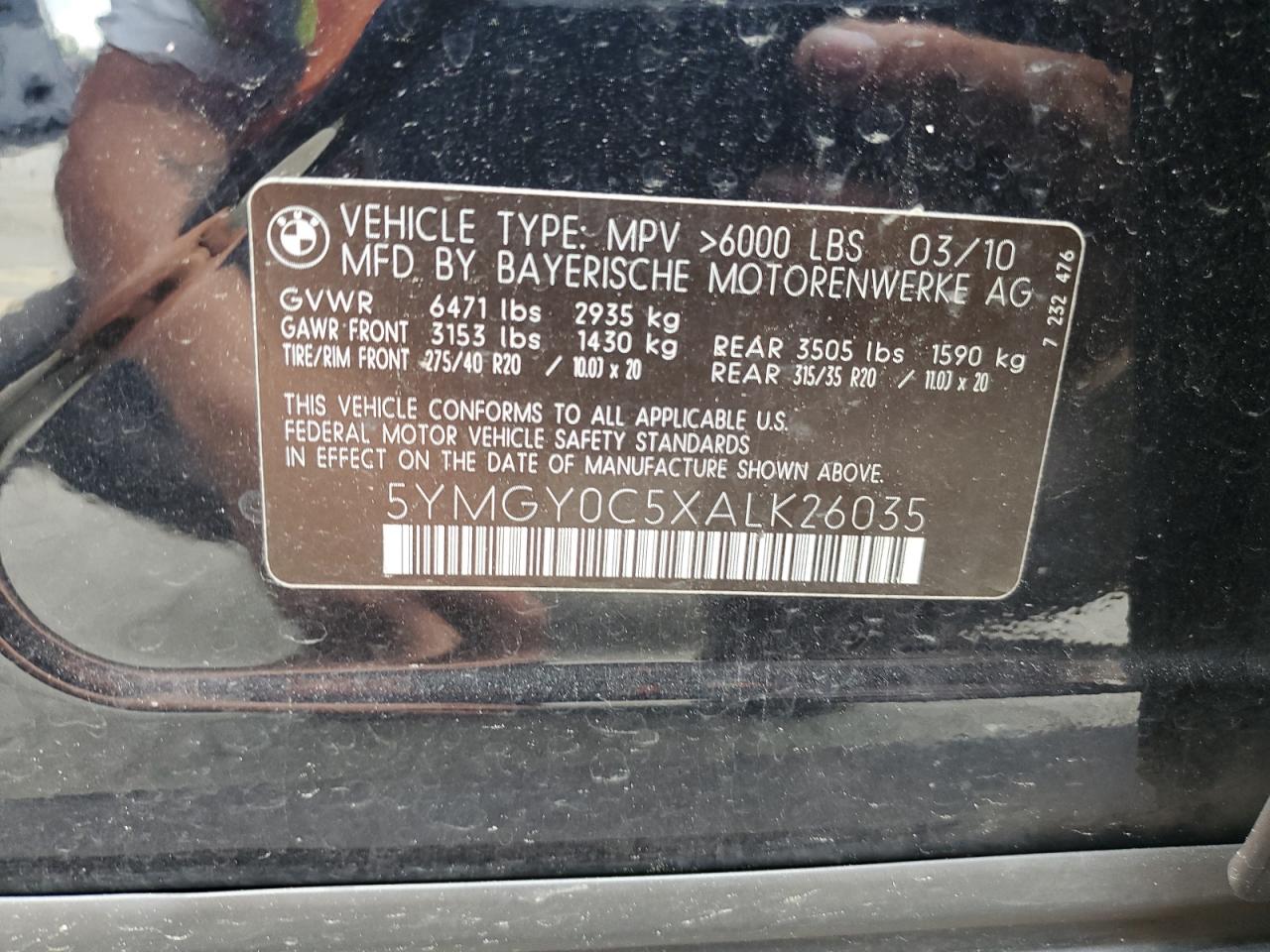 5YMGY0C5XALK26035 2010 BMW X5 M