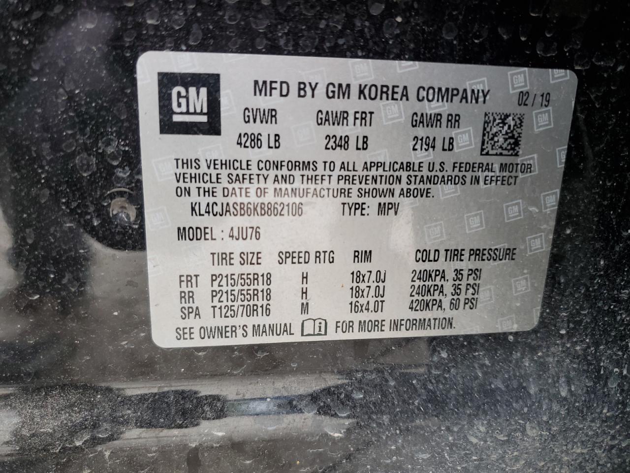 KL4CJASB6KB862106 2019 Buick Encore Preferred
