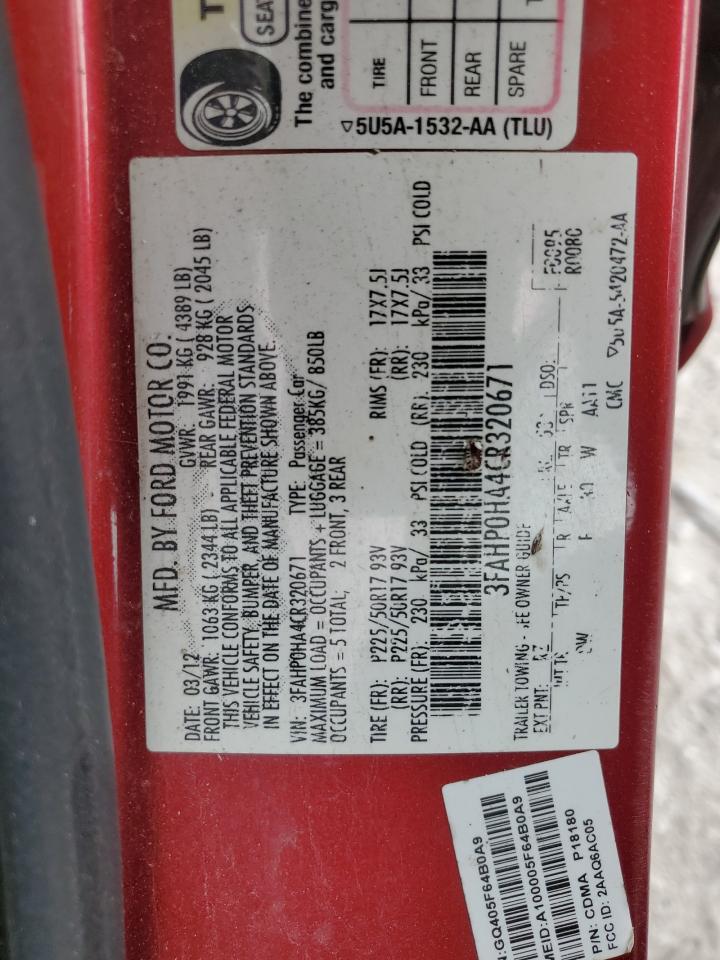 3FAHP0HA4CR320671 2012 Ford Fusion Se