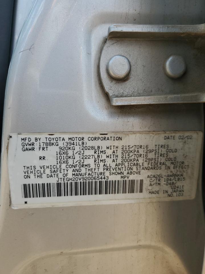 JTEGH20V920065443 2002 Toyota Rav4