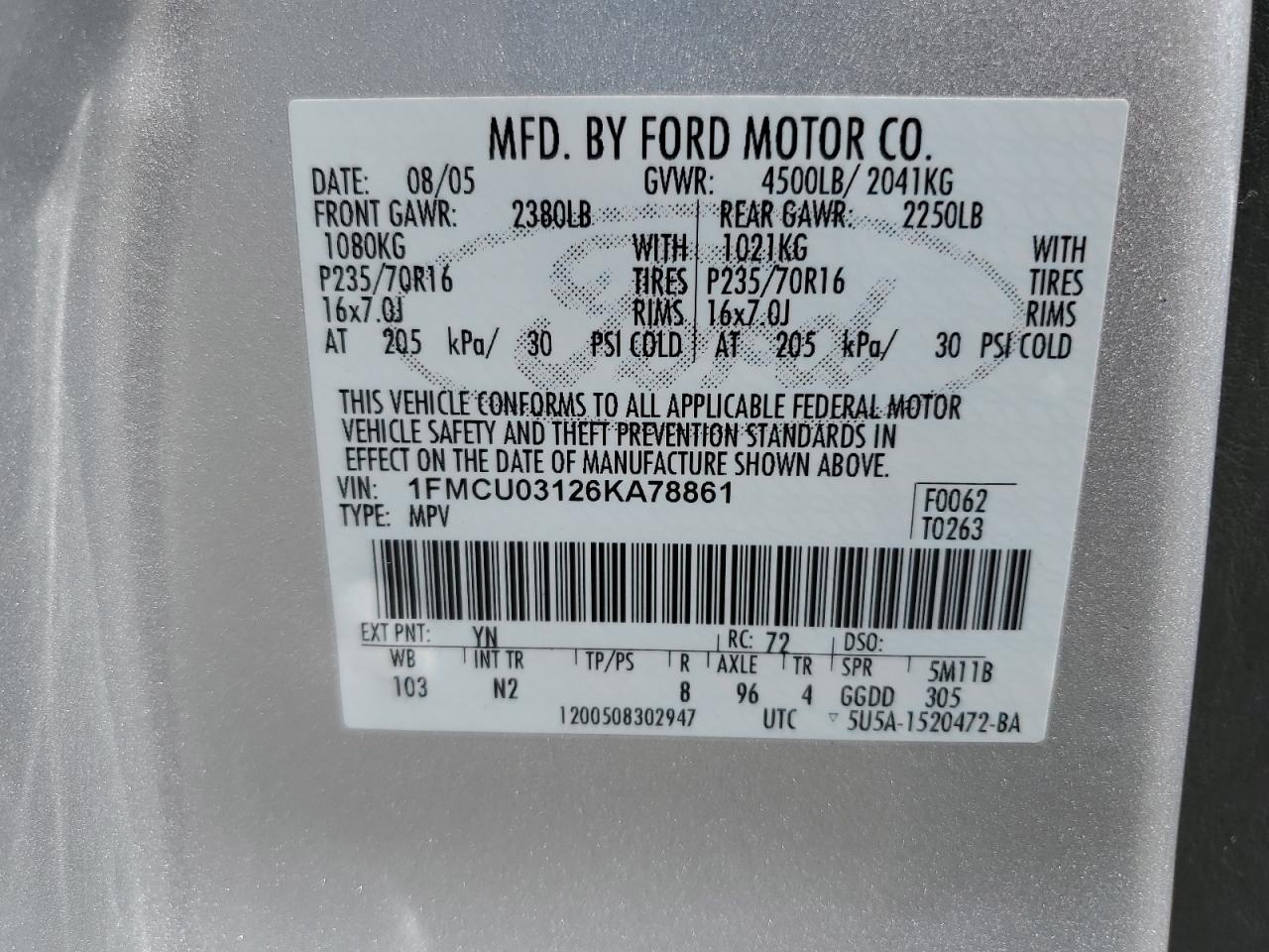 1FMCU03126KA78861 2006 Ford Escape Xlt