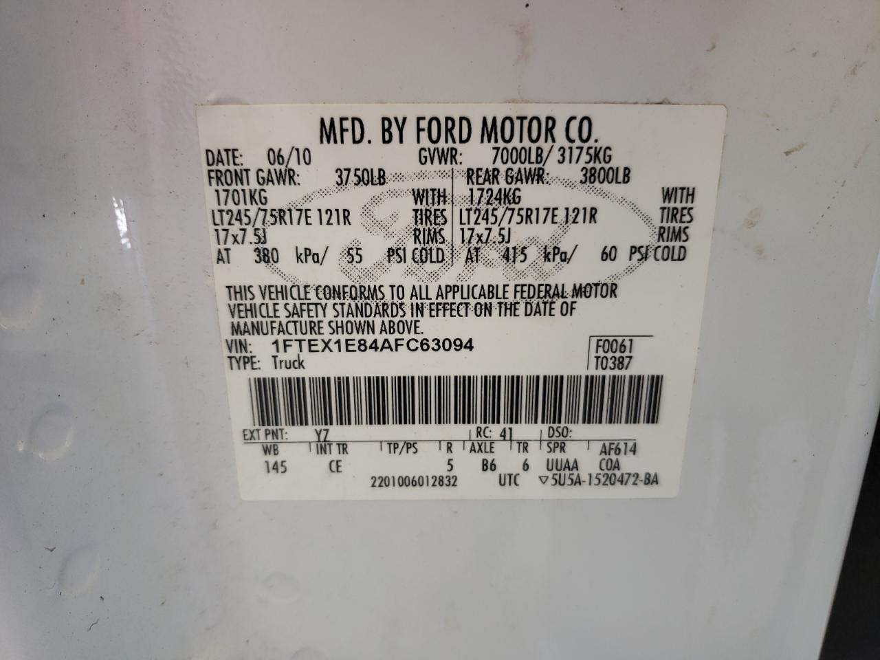 1FTEX1E84AFC63094 2010 Ford F150 Super Cab