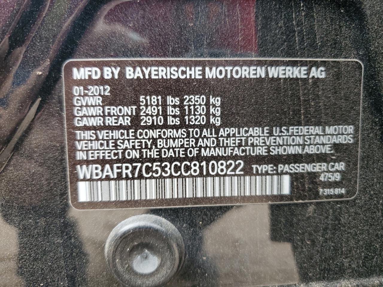 WBAFR7C53CC810822 2012 BMW 535 I