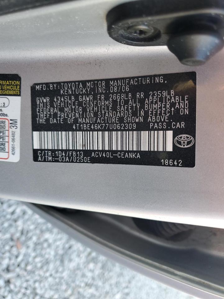 4T1BE46K77U062309 2007 Toyota Camry Ce