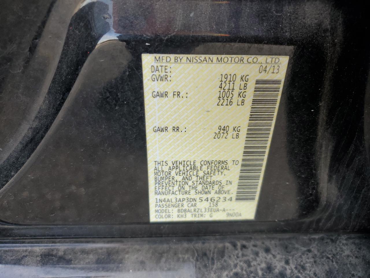 2013 Nissan Altima 2.5 vin: 1N4AL3AP3DN546234