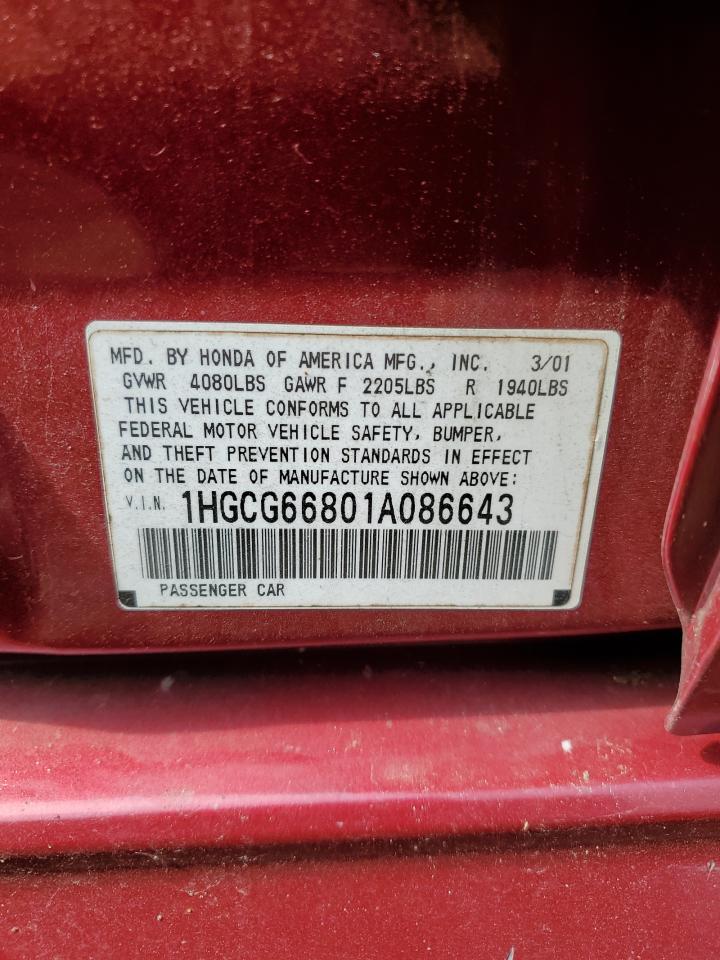 1HGCG66801A086643 2001 Honda Accord Ex