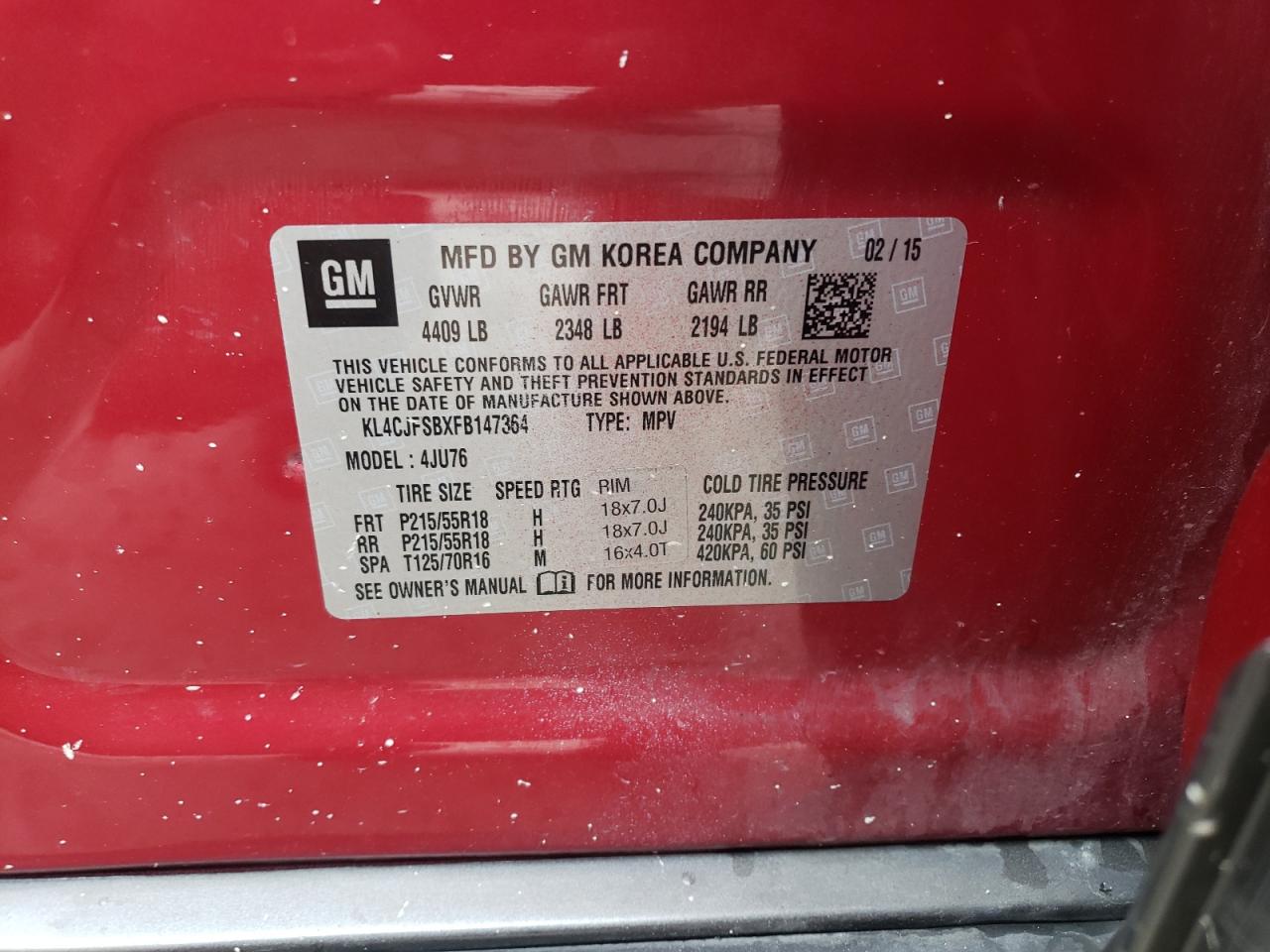 KL4CJFSBXFB147364 2015 Buick Encore Convenience
