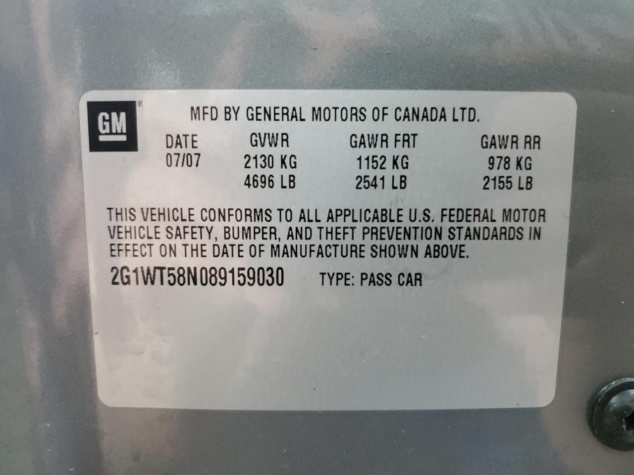 2G1WT58N089159030 2008 Chevrolet Impala Lt