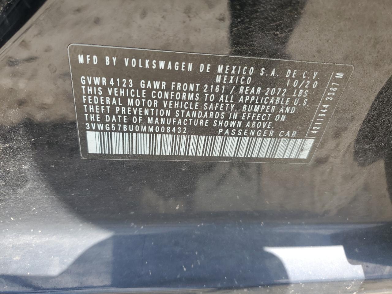 3VWG57BU0MM008432 2021 Volkswagen Jetta Sel Premium