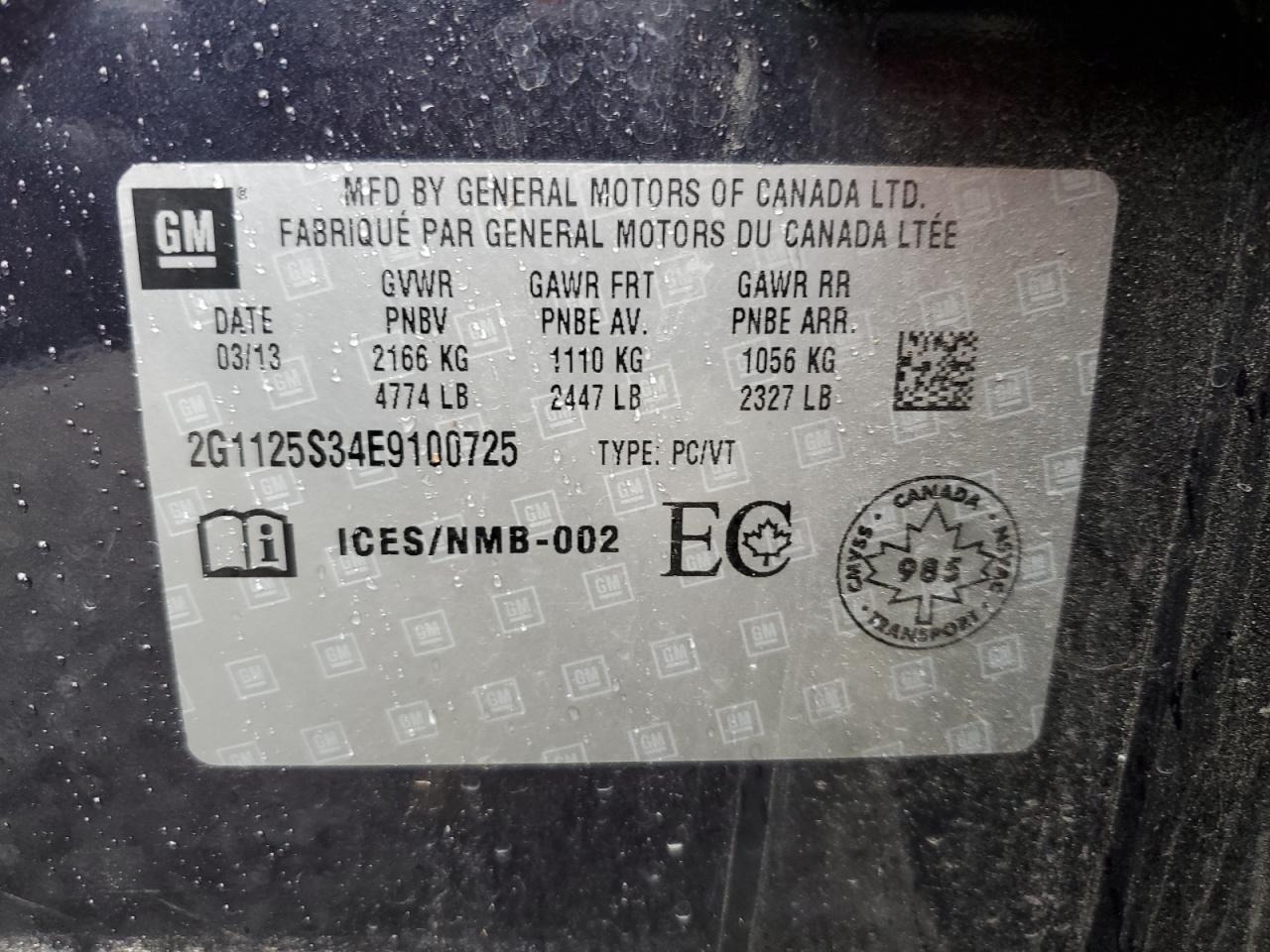 2G1125S34E9100725 2014 Chevrolet Impala Lt