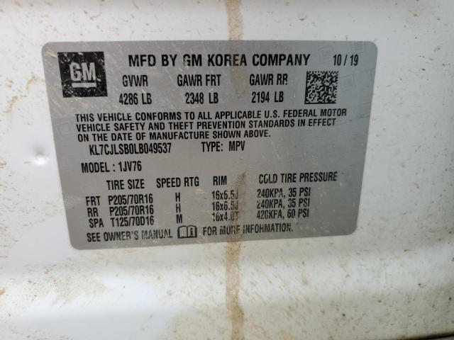 2020 Chevrolet Trax 1Lt VIN: KL7CJLSB0LB049537 Lot: 58874934