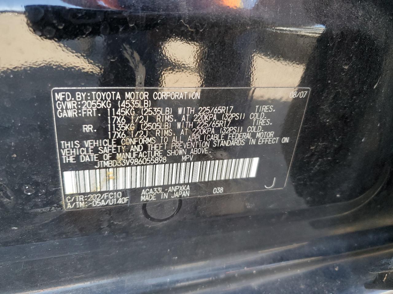 JTMBD33V986055898 2008 Toyota Rav4